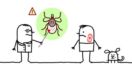 cartoon man and doctor, ticks and Lyme disease